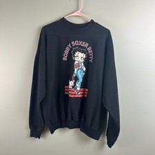 Vintage Betty Boop Bobby-Soxer Black Crewneck Sweatshirt Size XL Glitter Cute