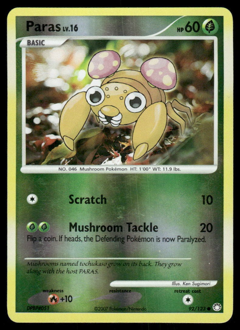 2007 Pokemon Paras Common Mysterious Treasures 92/123 Reverse Holo DMG