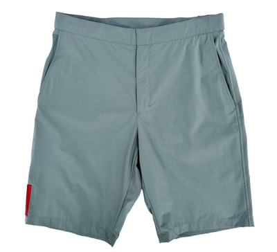 Prada Technical Nylon Stretch Shorts Gray Red Logo Italy Size 46 US 30