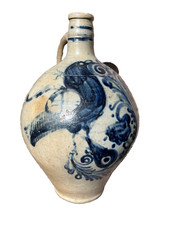 Antiker großer Steinzeug Krug Westerwald mit Vogelmotiv um 1800