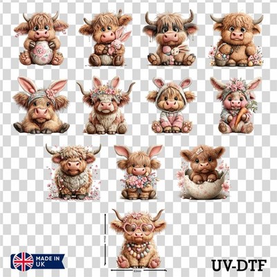 12 Ostern Hochland Kuh UV DTF Tasse Aufkleber Zum Selbermachen Libbey Glas Aufkleber Mix eas57