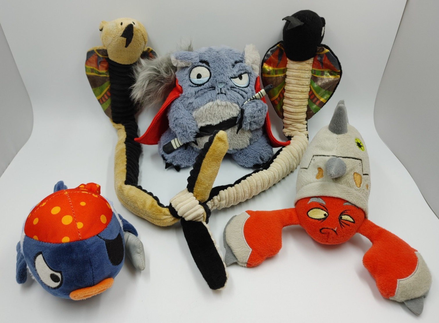 4 Bark Box Dog Toys Lot Plush Crinkle Squeak Tug Snake Crab Fish + Some Retired