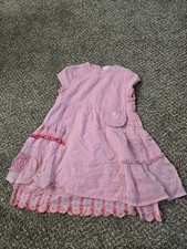Oilily Girls Pink Floral Embroidered Ruffle Cap Sleeve A-Line Dress 128