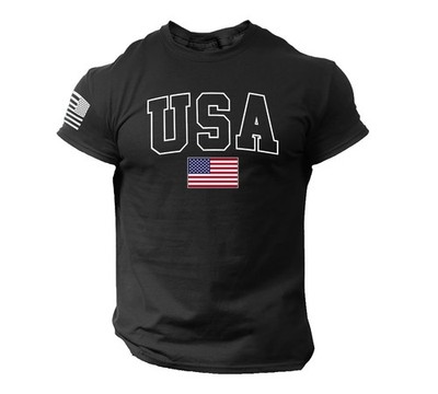 USA Flag Navy Blue T-Shirt - Patriotic American College Style Tee
