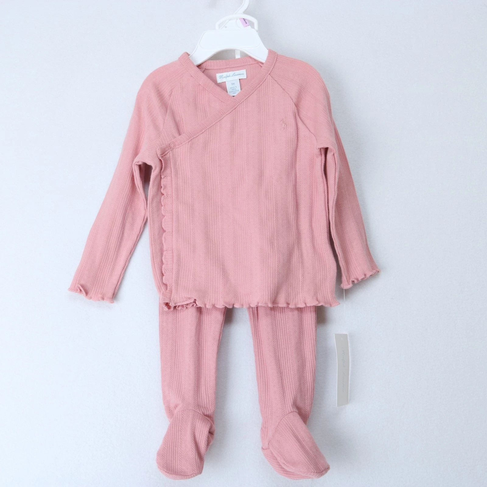 POLO RALPH LAUREN PINK TOP + FOOTIE BOTTOM 9MOS KNIT SET