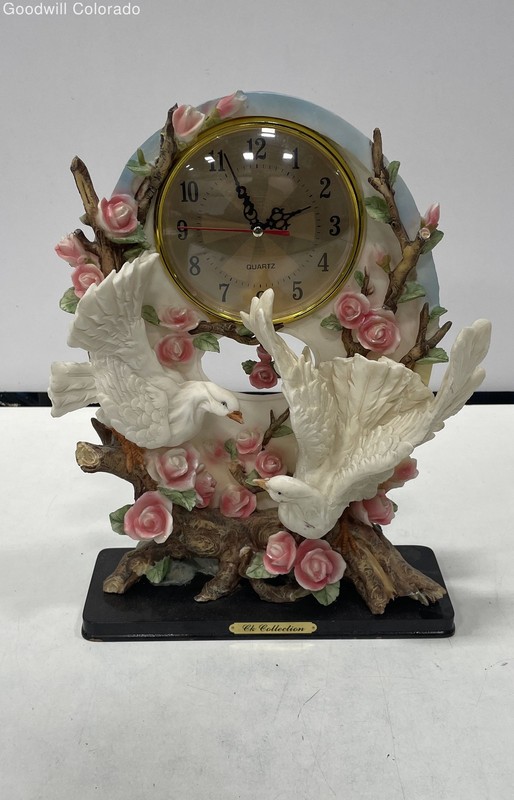 CK Collection Vintage Doves & Pink Roses Quartz Mantel Clock, Home Decor