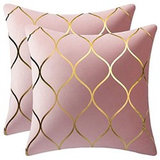 Gold Velvet Throw Pillow Covers: 2 Pack 18x18 Inch 18" x 18" Pack of 2 Pink