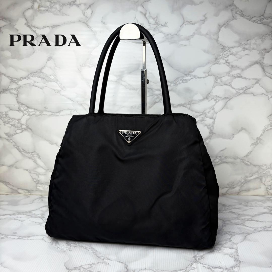 Prada Black Three-Compartment Structured Tote Bag Excellent Condition