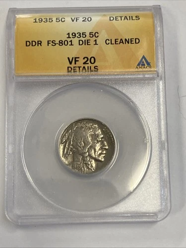 1935 DDR Buffalo Nickel graded Very Fine 20 details cleaned by ANACS