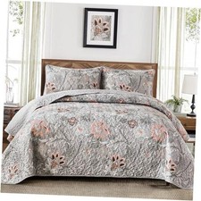 Floral Quilt Set Size Botanical Bedspread Bedding Sets Soft King Grey