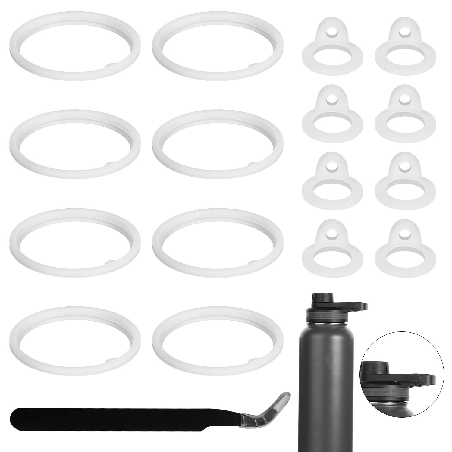 17pcs Water Bottle Lid Replacement for Thermoflask 24/32/40/64oz, Bottle Gasket