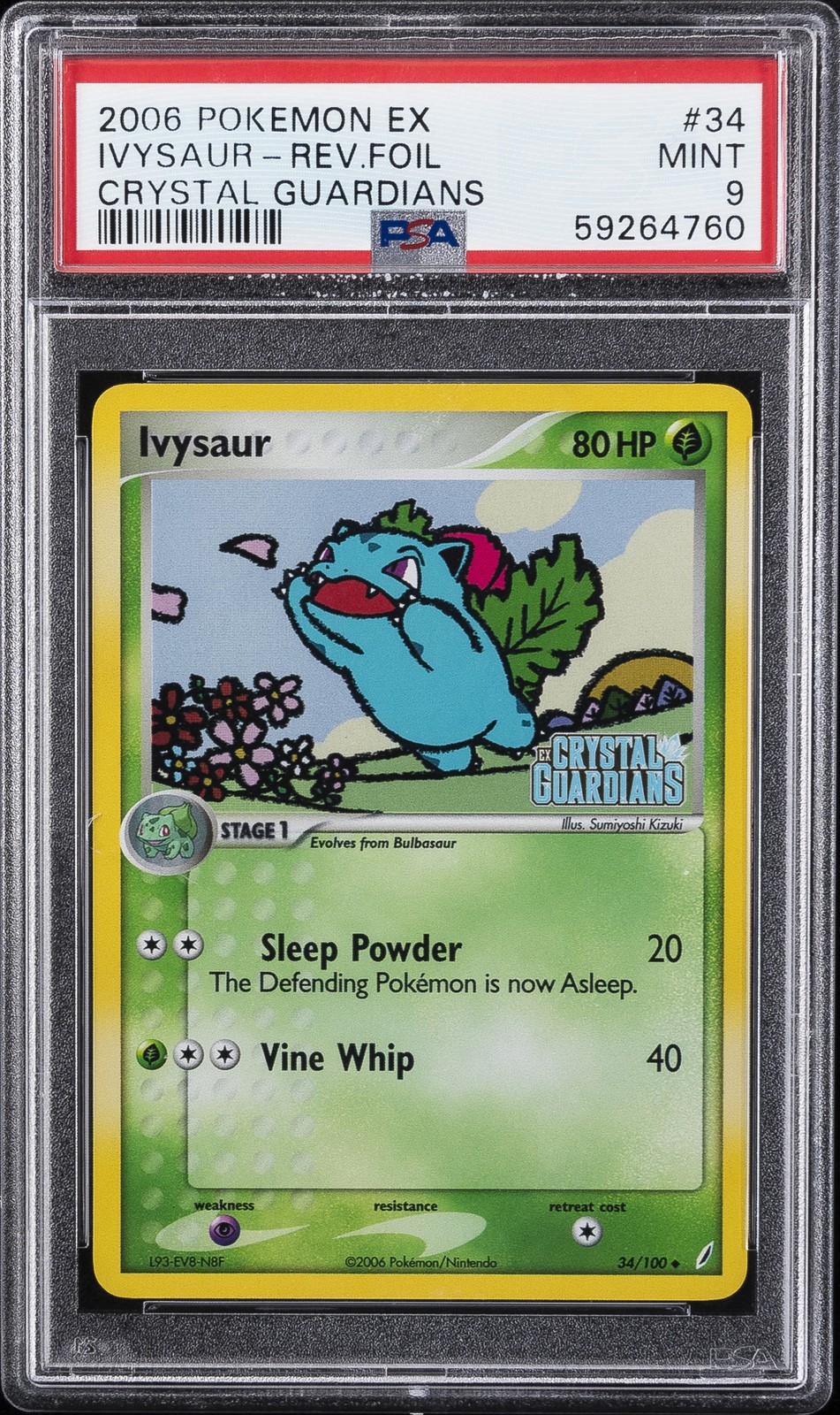 2006 POKEMON EX CRYSTAL GUARDIANS #34 IVYSAUR-REVERSE FOIL PSA 9