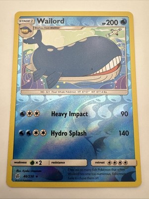 Pokemon Sun Moon Cosmic Eclipse Wailord 46/236 Rare Reverse Holo Card