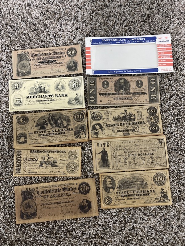 Confederate Currency  Set "B" Antique Reproduction Merchants Bank