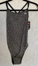 TYR Size XXL (38) Sonoma Durafast Lite DiamondFit Grey Black One Piece Swimsuit