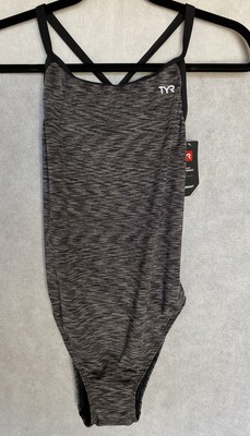 TYR Size XXL (38) Sonoma Durafast Lite DiamondFit Grey Black One Piece Swimsuit