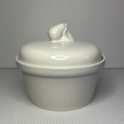 Vtg Crate & Barrel covered Dish w/Pear White Ceramic Taiwan
