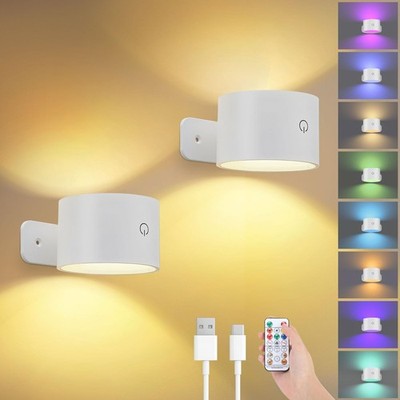 Battery Operated Wall Sconces Set of 2, Remote Control, Colorful