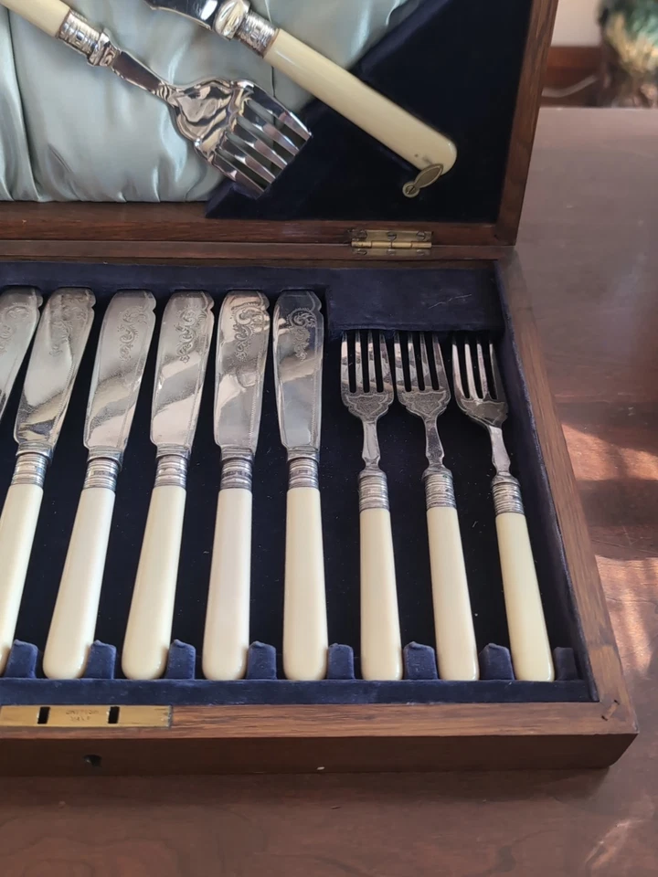 Antique Sheffield Silverplate Dessert Service Cutlery Set Boxed SSP Ltd - Image 4 of 4
