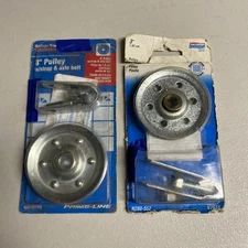 Garage Door Hardware : Lot of two 3” Pulley with strap & axle bolt - new in pack