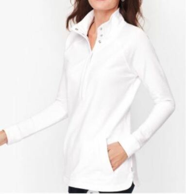 TALBOTS Plus Ivory UPF 50+ Half-snap Terry Long Sleeve Pullover TOP Petite 0X