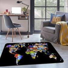 3D Black Background 718NAO World Map Non Slip Rug Mat Elegant Photo Carpet Fay