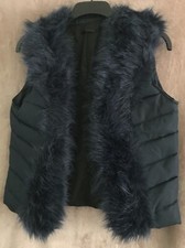 Lily Ladies Padded Gilet With Faux Fur - Navy S/m