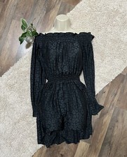 Show Me Your Mumu Size Small Black Leopard Satin Esmeralda Off Shoulder Dress