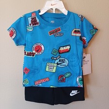 Nike Short Sleeve T-Shirt  Shorts Set-2T Boys Blue All Over Graphics