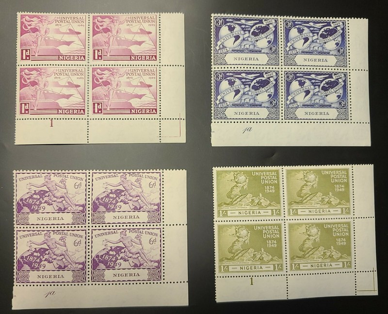 NIGERIA 1949 KGVI UPU COMPLETE SET Sc 75-78. SG 64-67 PLATES #1 & 1a MINT NH