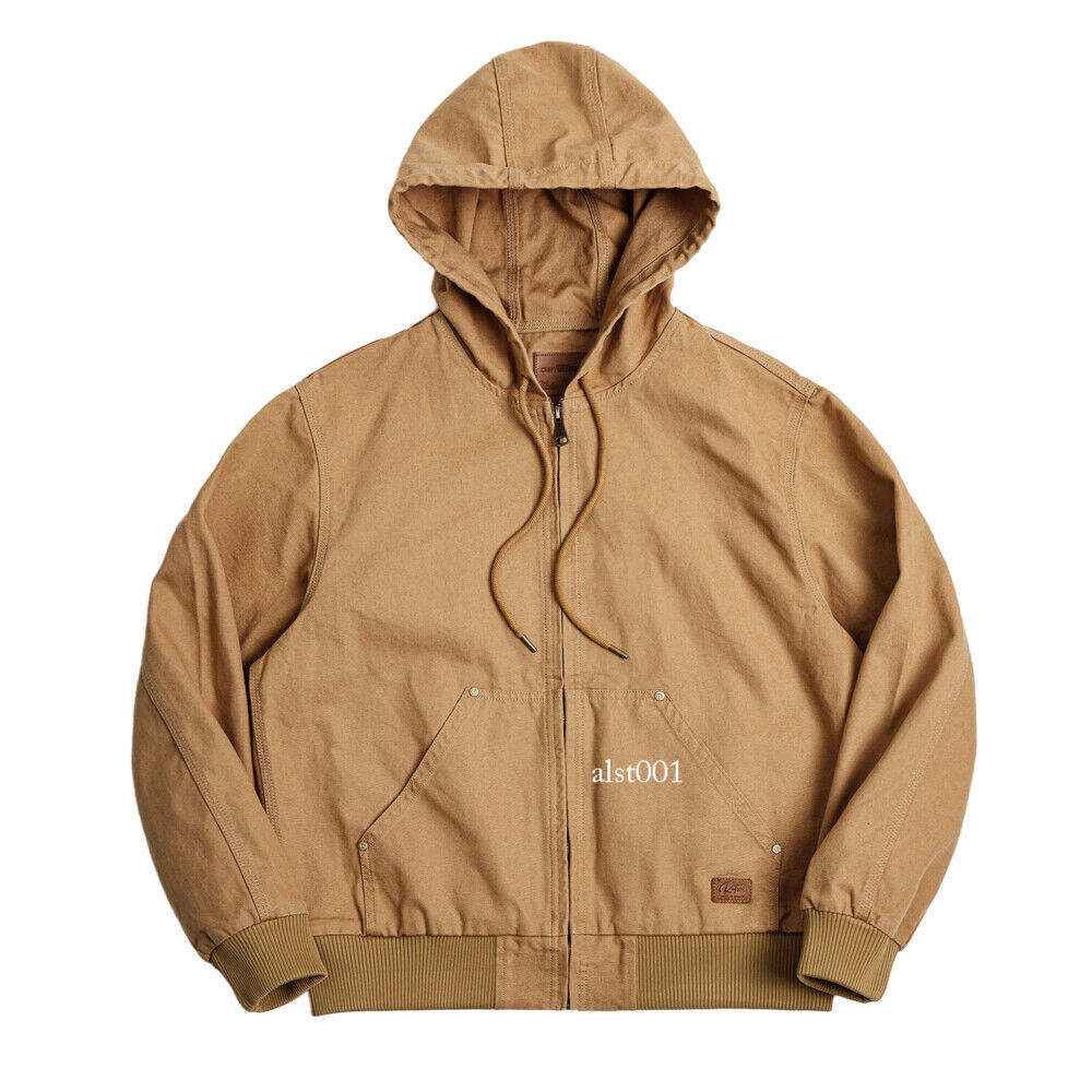 Men's Hooded Jacket Canvas Work Coat Vintage Casual Coat Short Top