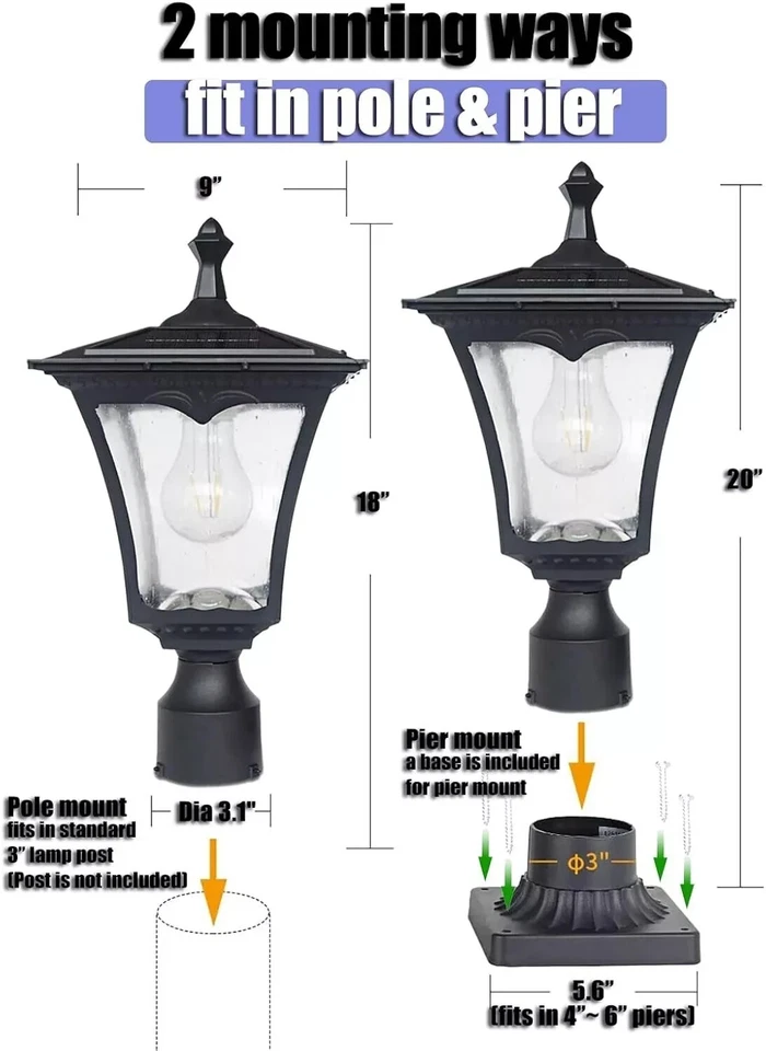 Solar Lamp Post Light Heavy Duty Cast Aluminium Solar Outdoor Waterproof - Image 3 of 4