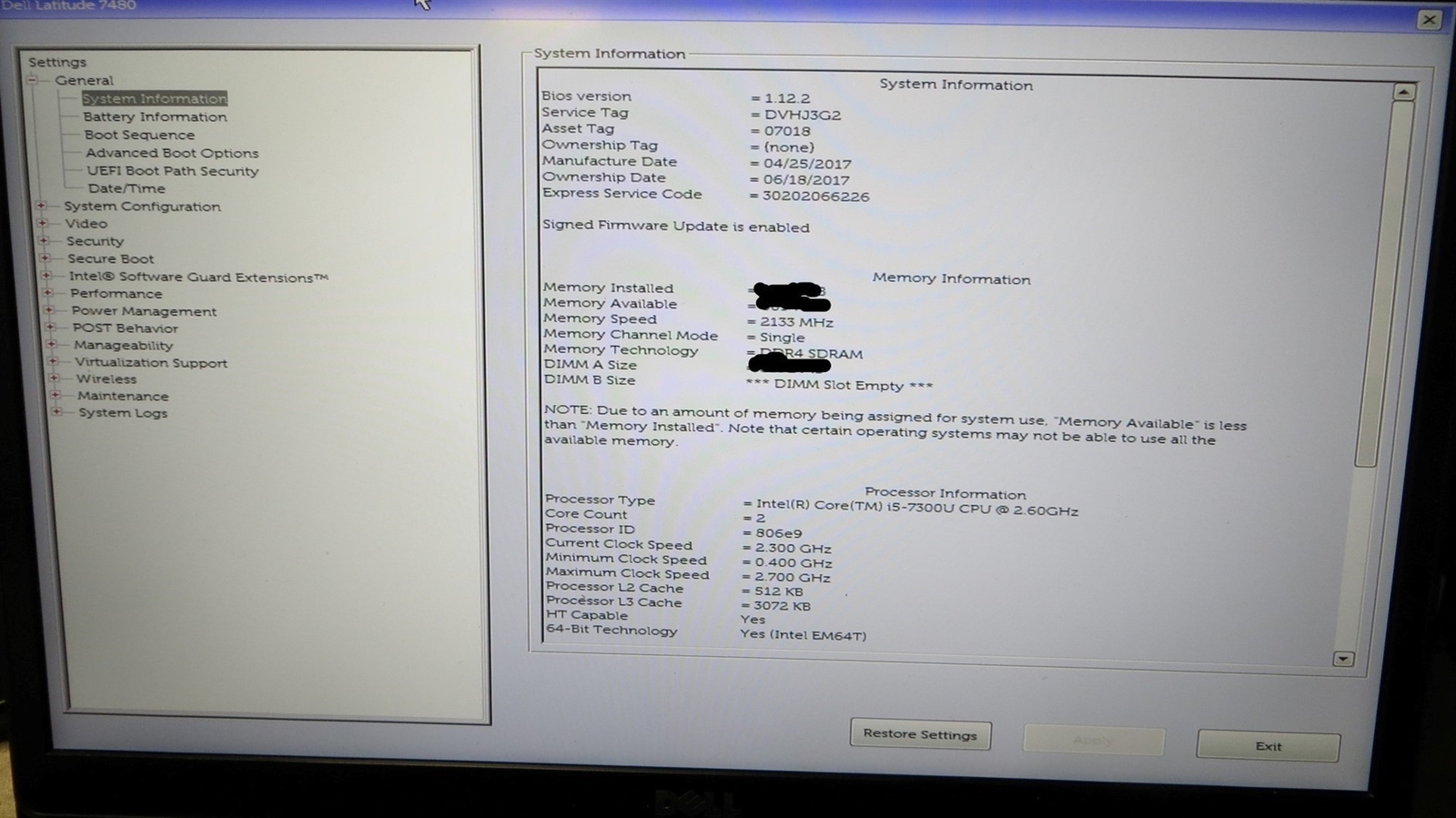 Liquid Damage Dell Latitude 7480 Laptop Core i57300U 2.6GHz 0RAM 0HD