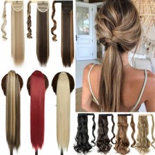 Hair ponytail Clip In as Real Human Hair Extensions Wrap Pony Tail Curly Wavy US