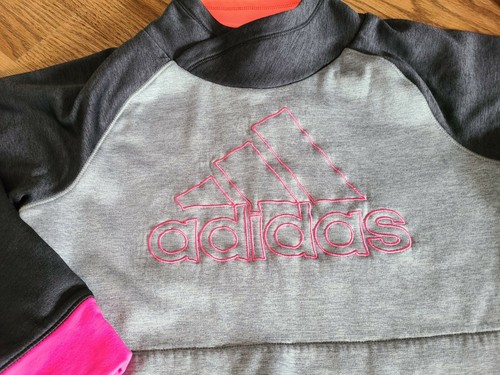 Adidas Running Athletic Sweatshirt Jacket Girl's Size L (12-14) Gray/Pink - Picture 3 of 7