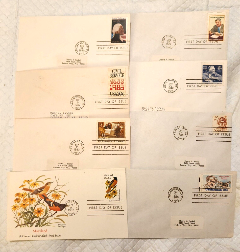 LOT OF (8) US STAMPS FDC FIRST DAY COVERS, VARIOUS SCOTT #1818 ~ 2058 & C100
