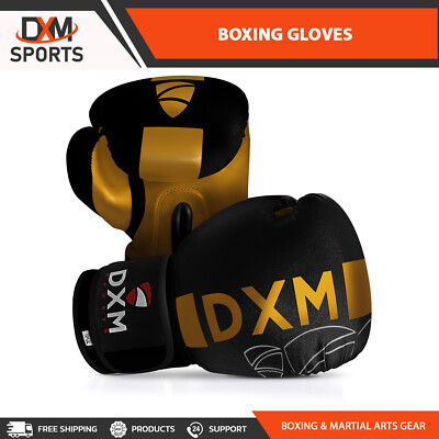 DXM Synth Leather Boxing Gloves for Training Sparring Kickboxing MMA Black/Gold