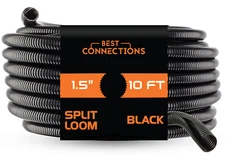 1.5" x 10' Black Split Loom Tubing Wire & Hose Cover Polyethylene Audio Video