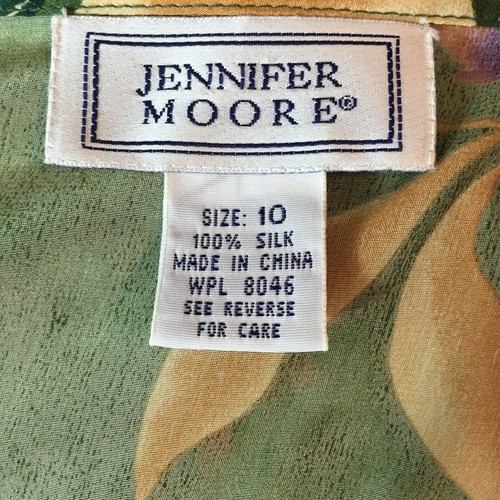Jennifer Moore Women's Silk Short Sleeve Green Pink Purple Floral Blouse Size 10 - Picture 4 of 4