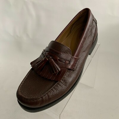 Chaps Loafers Brown Pebble Grain Leather Kiltie Tassel Moc  display picture 2