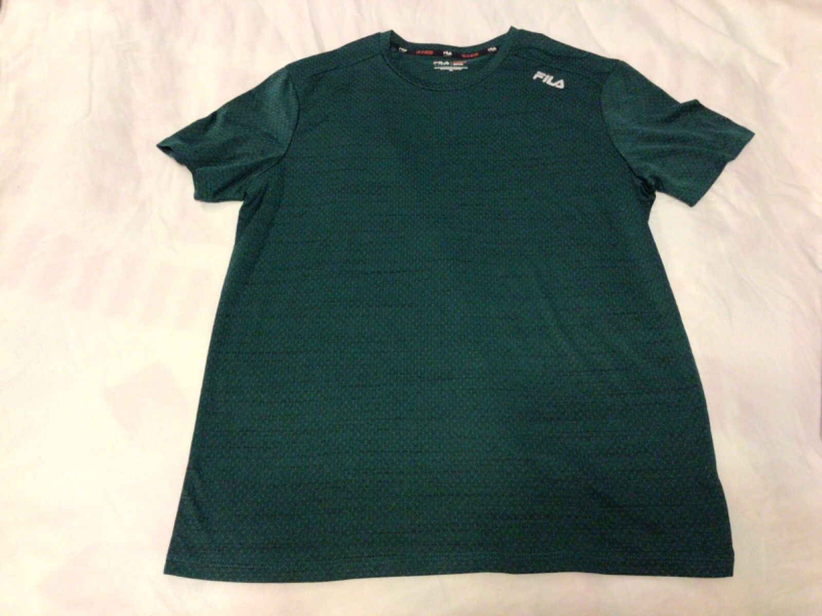 FILA Sport T Shirt Uomo MED Verde Spell Out Logo Crew Tee Manica Corta Usata