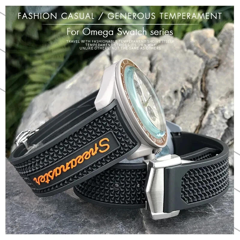 18mm 19mm 20mm 21mm Rubber Watch Band Strap For Omega Speedmaster MoonSwatch - Image 4 of 4