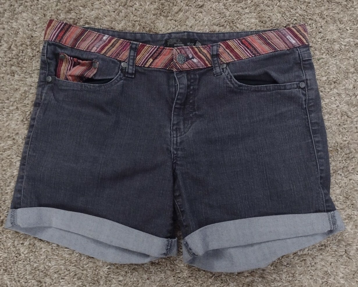 PrAna Women's Jean Denim Shorts 10/30 Gray Striped Southwestern Outdoor R |  eBay