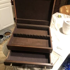 VTG Walnut Solid Wooden  Silverware Flatware Chest Box w Drawer