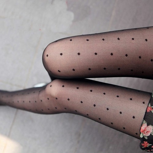Sexy schwarze gepunktete Damen-Strumpfhose lange Strumpfhose Strümpfe Strumpfsocke UK - Bild 5 von 14