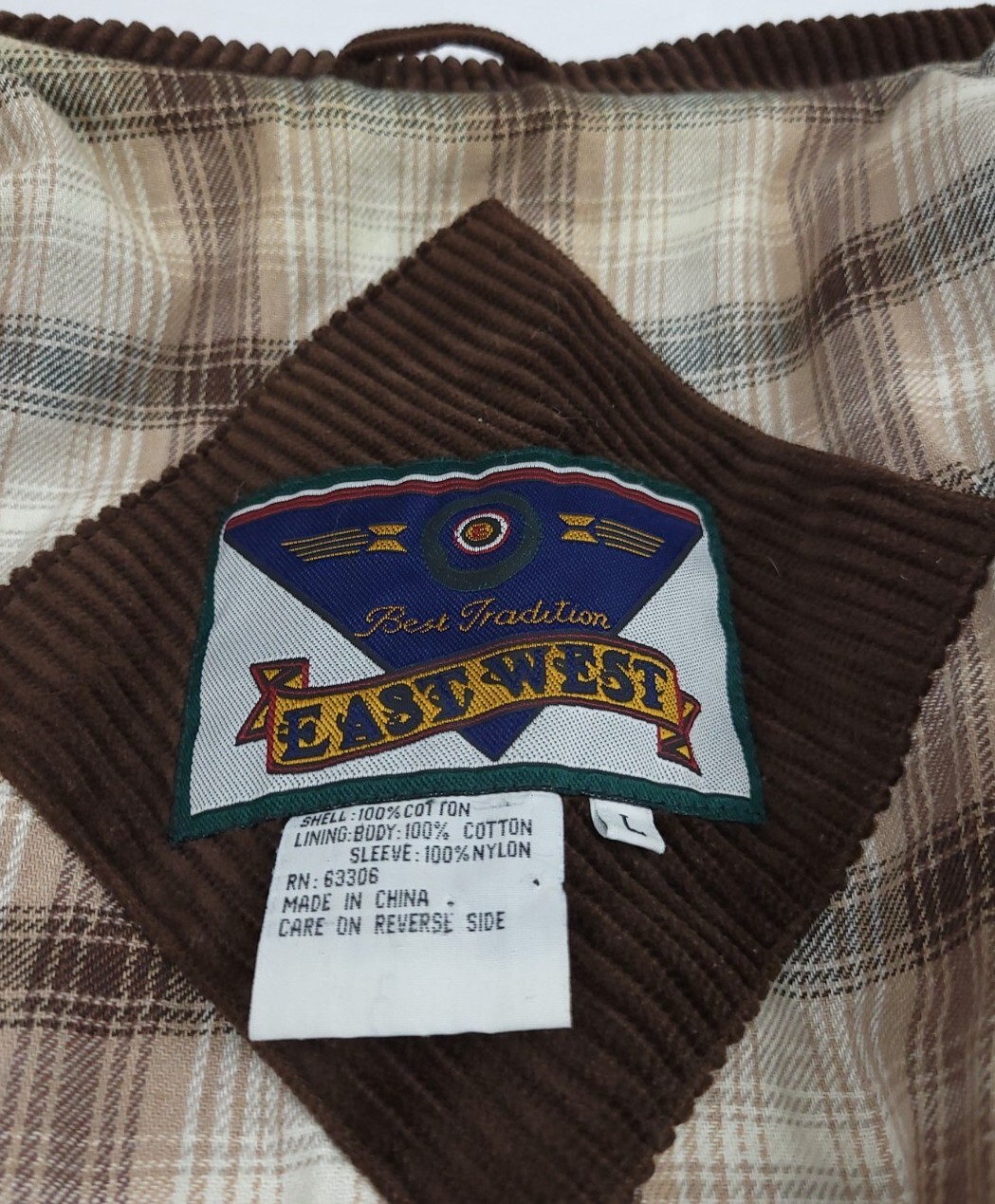 Vintage 90s East West Corduroy Plaid Lined Long Jacket Vtg Womens USA 1990s Cord