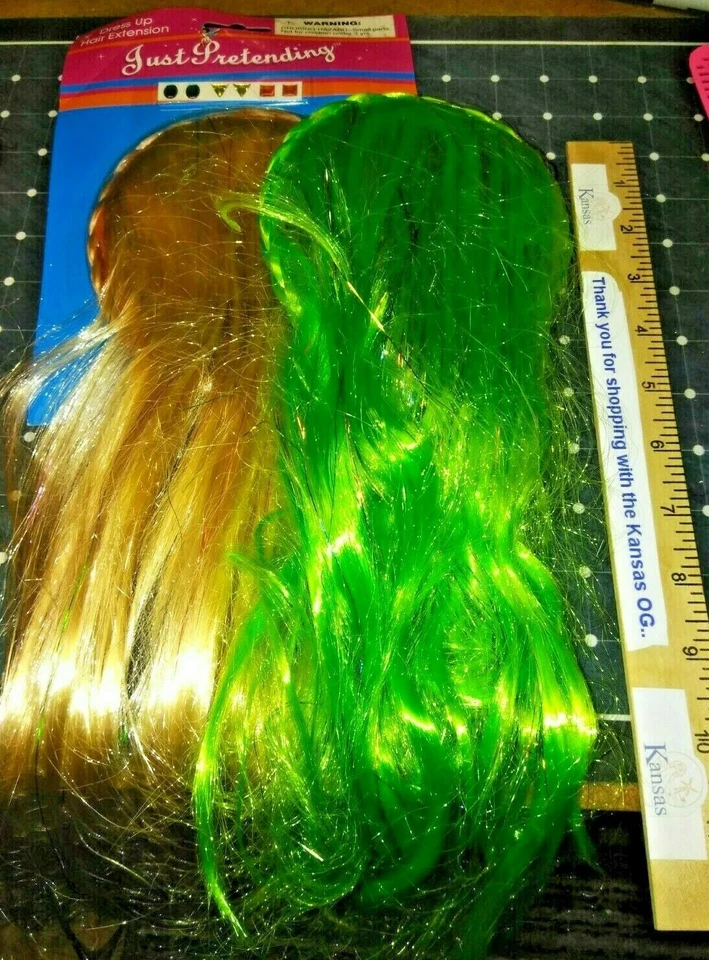 EXTENSIONES DE CABELLO HALLOWEEN - RIZOS ROJOS, CABELLO RUBIO Y VERDE, NO IMPORTA 1 NUEVO EN PAQUETE Foto 3 de 4