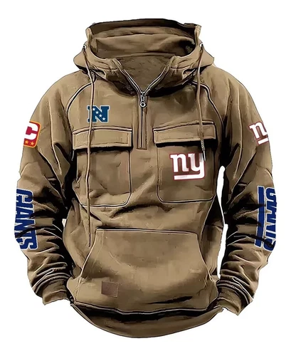 New York Football Team Men's Quarter Zip Cargo Hoodies