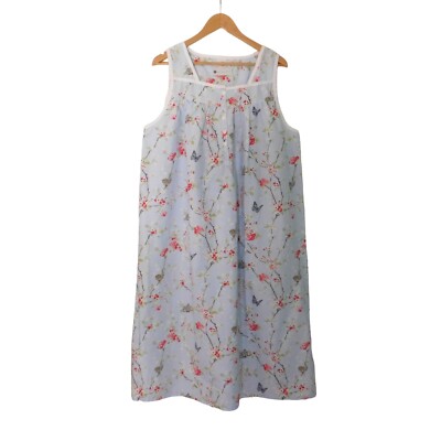 NEW Portuguese Cotton Nightgown Sleeveless Blue Floral Cotton Lawn Sz Medium
