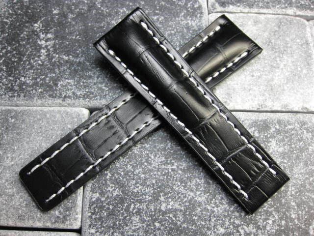 20mm Leather Strap Black Deployment Watch Band BREITLING 20 mm